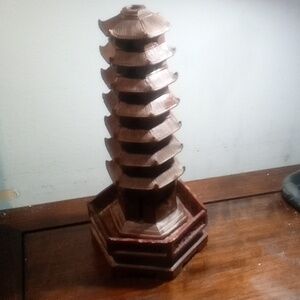 Gray Asian-Inspired Sculpture with Tiered Design, Incense Burner.